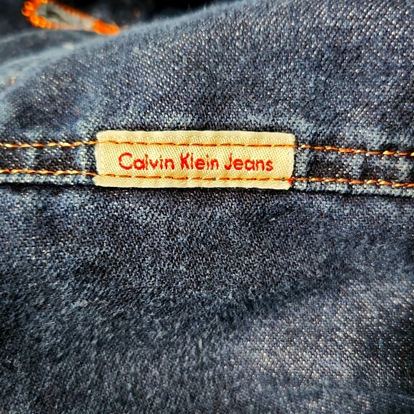 Calvin Klein Blue Denim Jean Button Up Jacket Metallic Stitching Women's Large - Picture 10 of 11